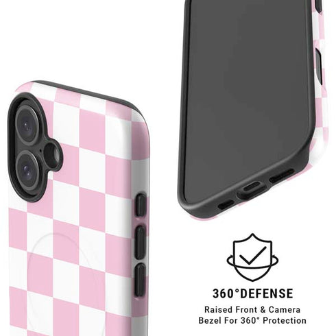 Pink and White Checkerboard iPhone 16 Plus Magsafe Impact Case